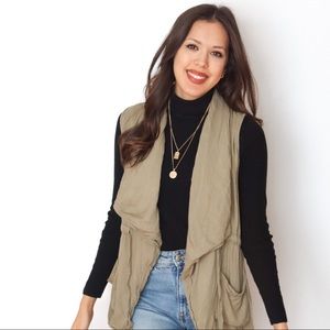 Elodie Army Green Utility Vest With Drawstrings